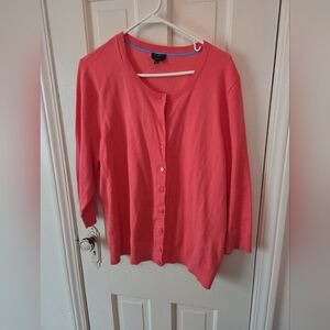 SOLD-Vibrant  Women's Coral Pink Button-Up  Talbot Cardigan Size 3x